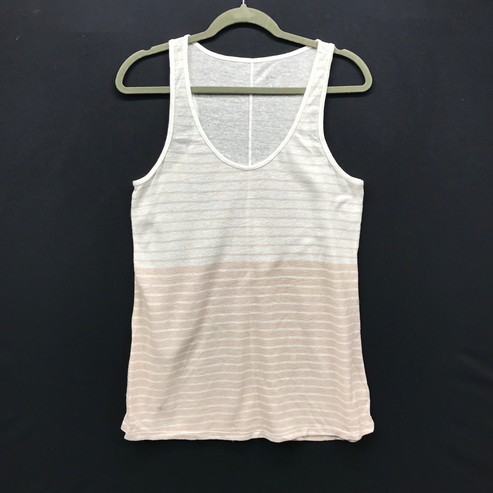 Mossimo Top Women's Size M Casual Linen Blend Tan White Striped Sleeveless Tank